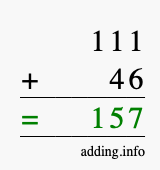 Calculate 111 + 46 using long addition