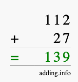 Calculate 112 + 27 using long addition