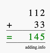 Calculate 112 + 33 using long addition
