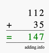 Calculate 112 + 35 using long addition