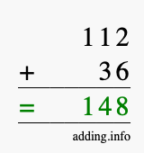 Calculate 112 + 36 using long addition