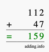 Calculate 112 + 47 using long addition