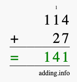 Calculate 114 + 27 using long addition
