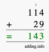 Calculate 114 + 29 using long addition