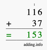 Calculate 116 + 37 using long addition