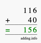 Calculate 116 + 40 using long addition