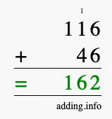 Calculate 116 + 46 using long addition