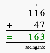 Calculate 116 + 47 using long addition
