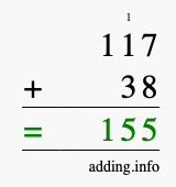 Calculate 117 + 38 using long addition