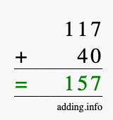 Calculate 117 + 40 using long addition