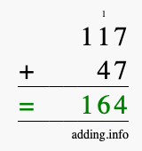Calculate 117 + 47 using long addition