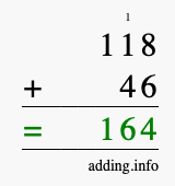 Calculate 118 + 46 using long addition