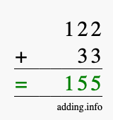 Calculate 122 + 33 using long addition