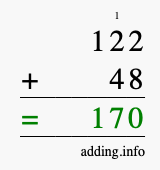 Calculate 122 + 48 using long addition