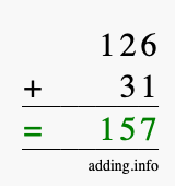 Calculate 126 + 31 using long addition
