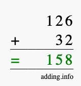 Calculate 126 plus 32 using long addition Calculate 126 + 32 using long addition