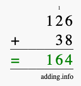 Calculate 126 + 38 using long addition