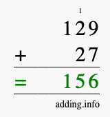 Calculate 129 + 27 using long addition