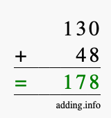 Calculate 130 + 48 using long addition