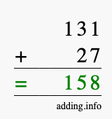 Calculate 131 + 27 using long addition