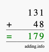 Calculate 131 + 48 using long addition
