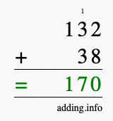 Calculate 132 + 38 using long addition