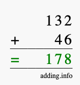 Calculate 132 + 46 using long addition
