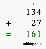 Calculate 134 + 27 using long addition