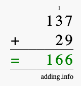 Calculate 137 + 29 using long addition
