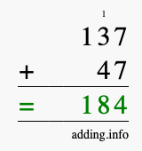 Calculate 137 + 47 using long addition