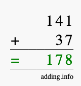 Calculate 141 + 37 using long addition
