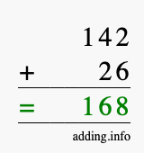 Calculate 142 + 26 using long addition