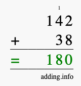 Calculate 142 + 38 using long addition