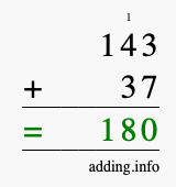 Calculate 143 + 37 using long addition