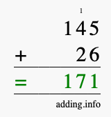 Calculate 145 plus 26 using long addition Calculate 145 + 26 using long addition