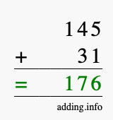 Calculate 145 + 31 using long addition