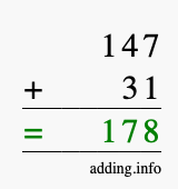 Calculate 147 + 31 using long addition