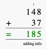 Calculate 148 + 37 using long addition