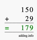 Calculate 150 + 29 using long addition