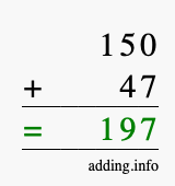 Calculate 150 + 47 using long addition