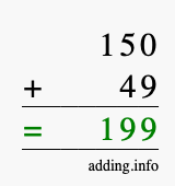 Calculate 150 + 49 using long addition