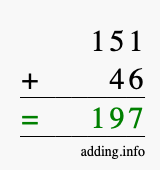 Calculate 151 + 46 using long addition