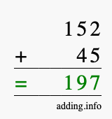 Calculate 152 + 45 using long addition