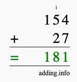 Calculate 154 + 27 using long addition