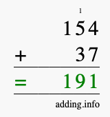 Calculate 154 + 37 using long addition