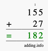Calculate 155 + 27 using long addition