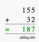 Calculate 155 plus 32 using long addition Calculate 155 + 32 using long addition