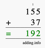 Calculate 155 + 37 using long addition