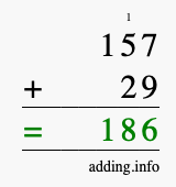 Calculate 157 + 29 using long addition