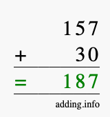 Calculate 157 + 30 using long addition
